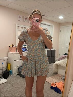 Yumi Kim Pastel Floral Romper in Light Blue